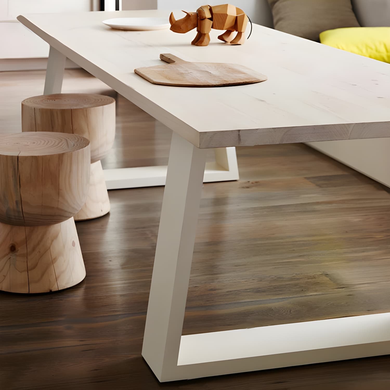 Contemporary Rectangle Dining Table Solid Wood Top Table with Sled Base - image 4