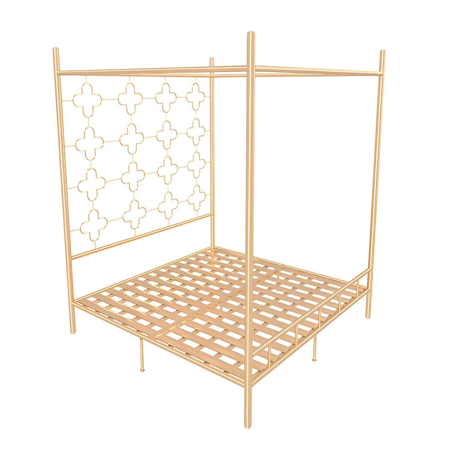 Metal Four Poster Bed with Open-Frame Headboard, Glam Standard Bed - image 7