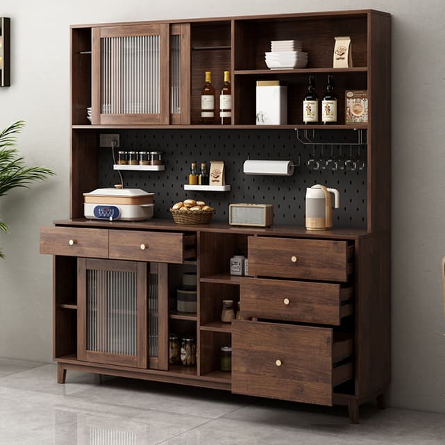 Contemporary Wood Buffet with Glass Doors and 3 Storage Drawers - image 4