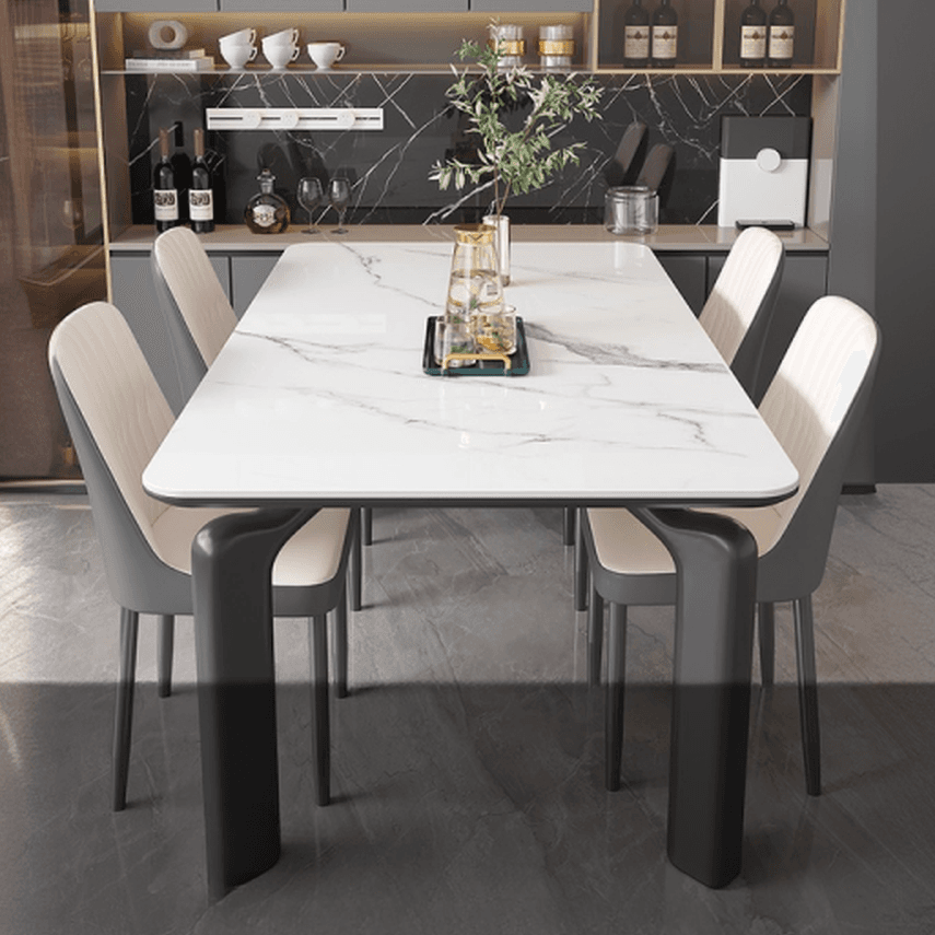 Minimalist Rectangular Slate Stone Dining Table Set with 4 Legs, Padded Chair Back, 7 Piece Set - image 6