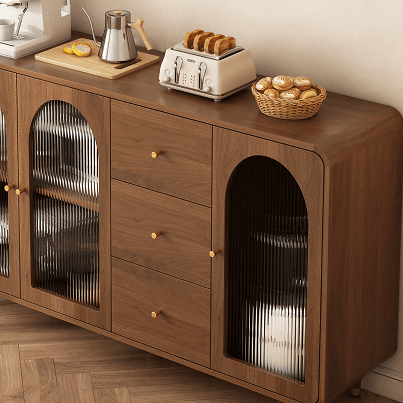 3 Drawers Modish Tan Standard Sink Cabinet with Glass Doors, 2 Shelves/1 Shelf, and Cabinets - image 8