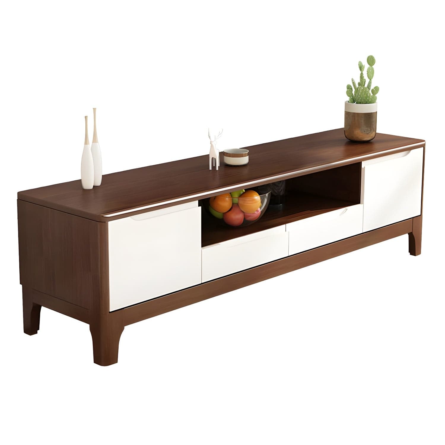 Scandinavian Open Shelf TV Console 2-Cabinet TV Stand with Soft Close Drawers - image 3