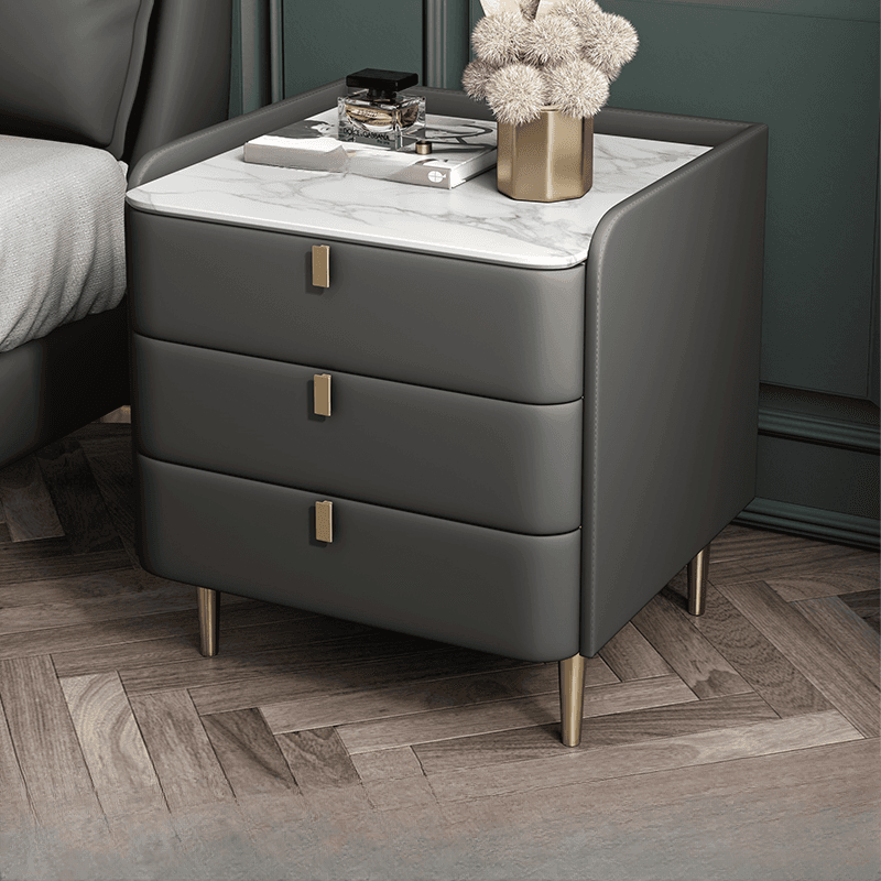 Art Deco 3 Tiers Drawer Storage Bedside Table with Stone Countertop - image 5