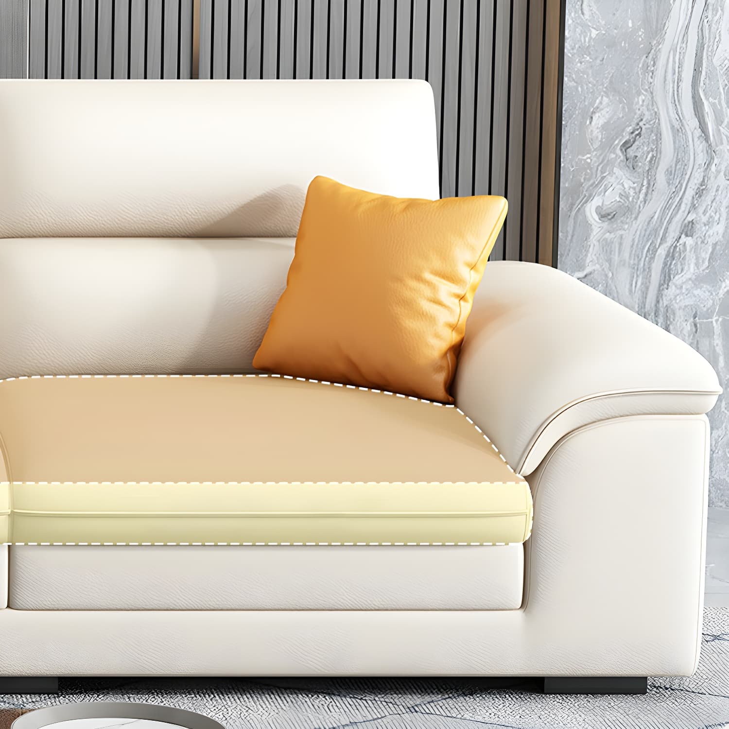 Modern Beige Stationary Sectional Sofa in Scratching Cloth with Wood Frame and Pillow Top Arms - image 9