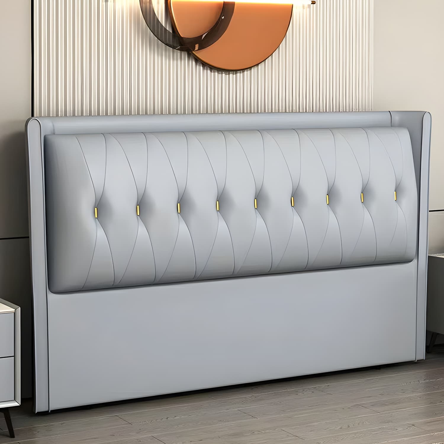 Contemporary Headboard Bed with Tufted Leather Upholstery in Rectangular - image 5