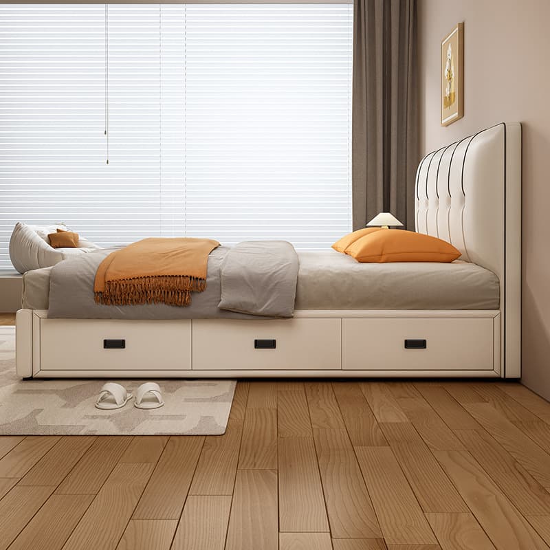 Cream Solid Color Storage Included Bed with 3 Storage Boxes for Bedroom - image 3