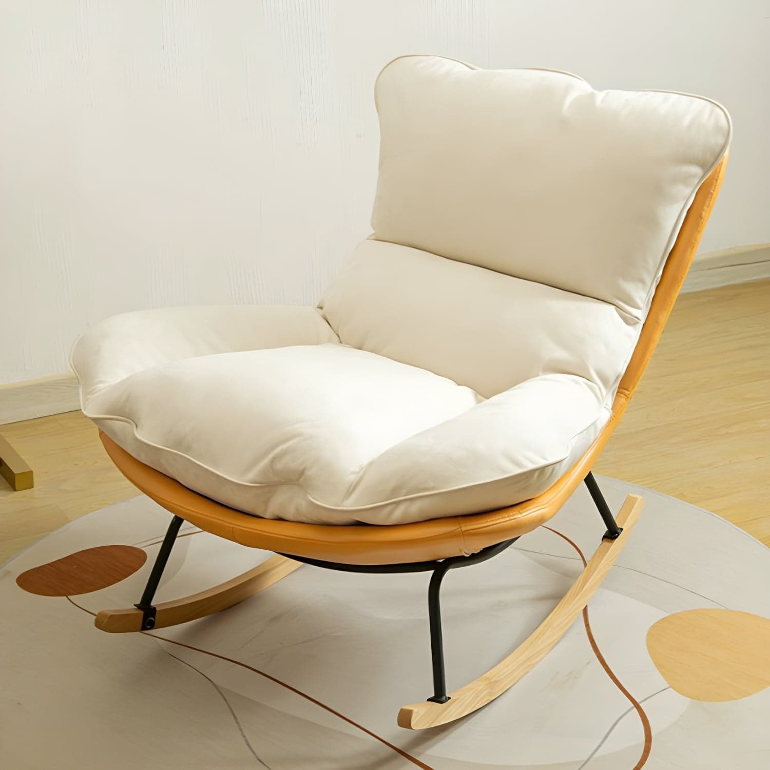 Stylish and Comfortable Modern Upholstered Rocking Chair with Natural Wood Legs - image 8