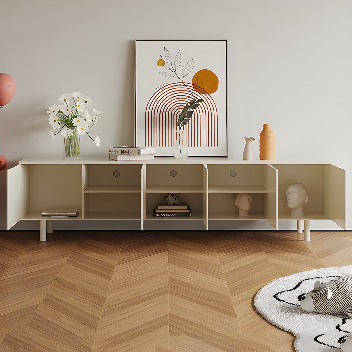 Scandinavian Cream 19.7" H TV Stand Console with Storage Cabinet - image 10