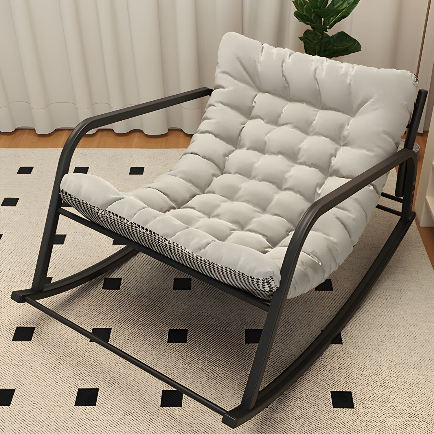 Modern Metal Rocking Chair with Sleek Black Legs - Stylish and Comfortable for Indoor Use - image 5
