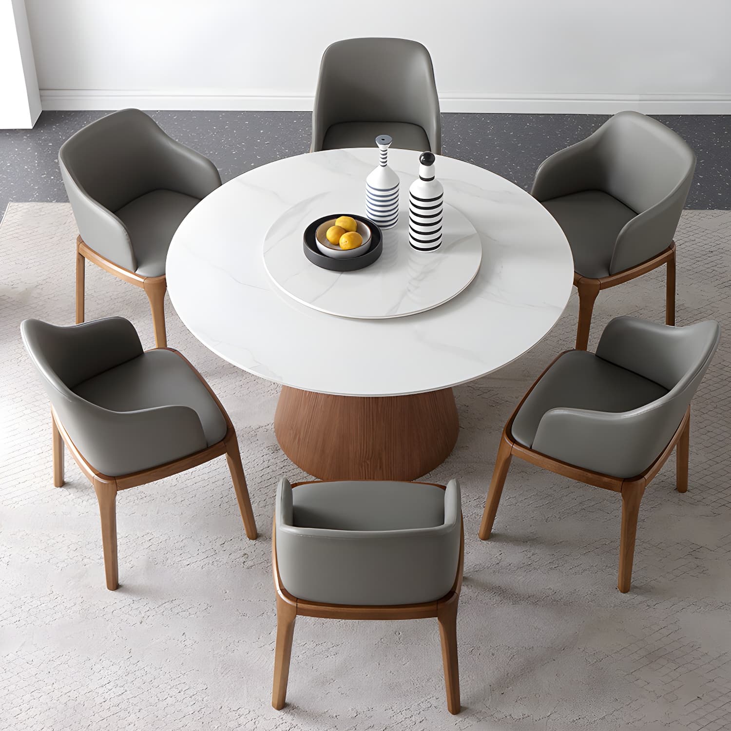 Round Sintered Stone Dining Table Stone Table in White with Pedestal