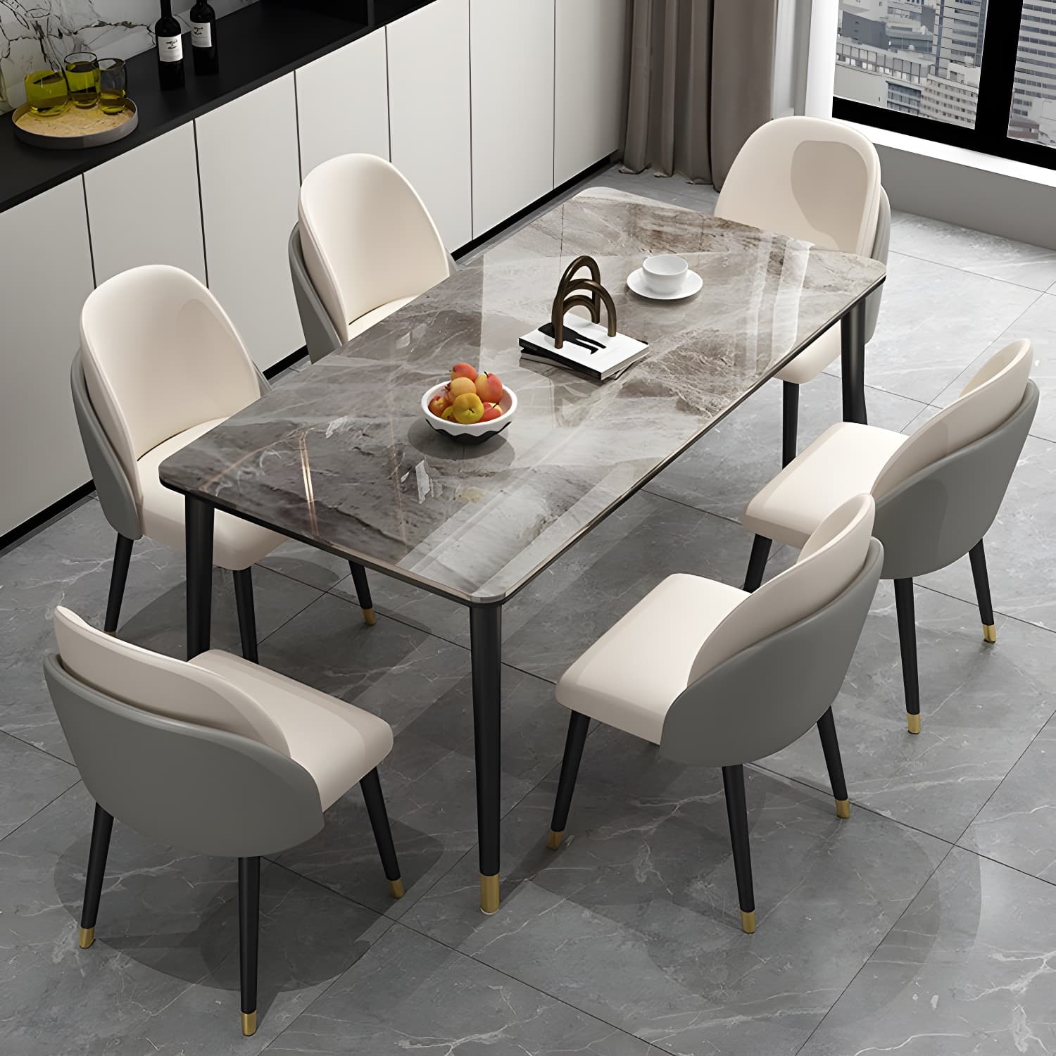 Glam Iron Dining Table Set 1/2/5/7 Pieces Rectangle Dinette Set with Sintered Stone Top - image 12