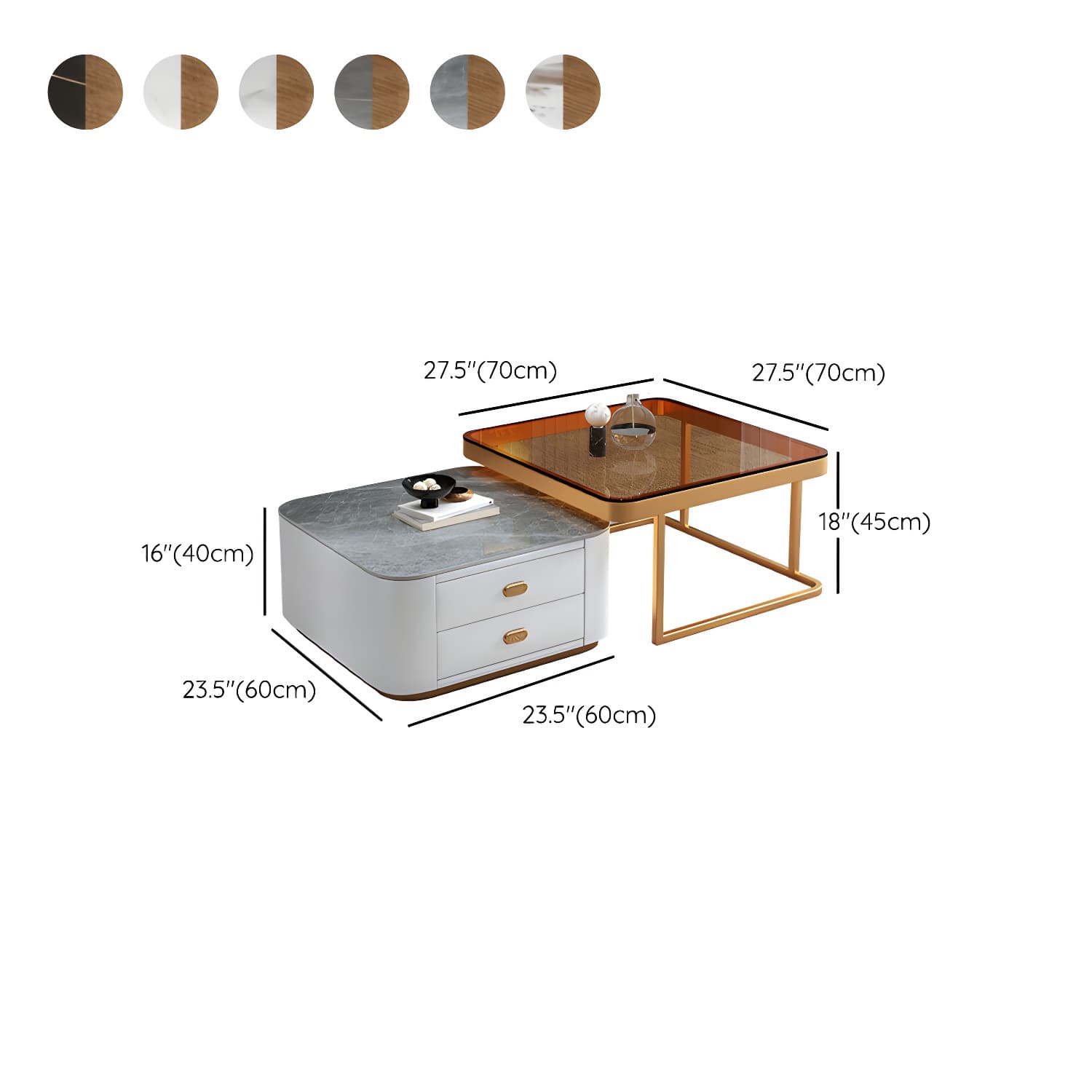 Square Coffee Table Glass Top 2 Nesting Coffee Table Set with Storage - image 25