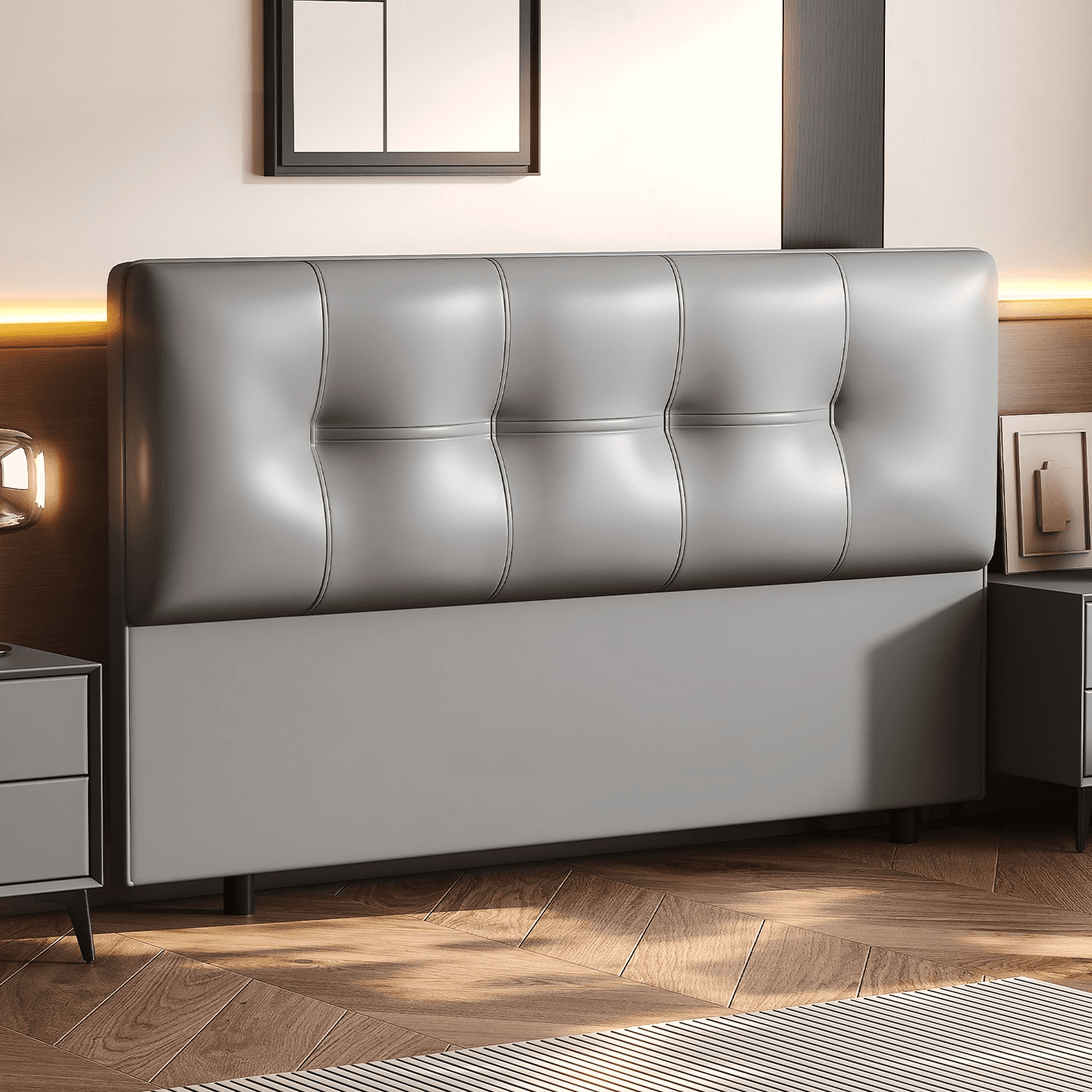 Simplistic Style Panel Headboard with No Distressing, Piled Tufted Rectangular Design for King/Queen/Full Bed, Featuring Sponge Upholstery and Standard Height - image 5