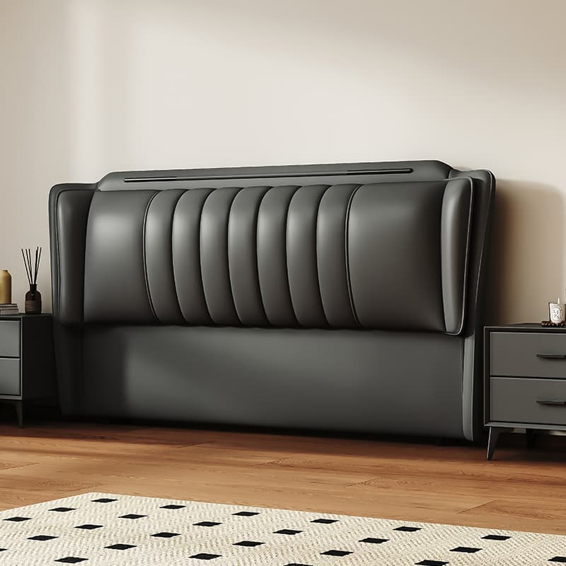Modish Wingback Headboard in Pine Wood with No Distressing, Rectangle Shape for King/Queen/Full Bed, Featuring Sponge Upholstery and Standard Height