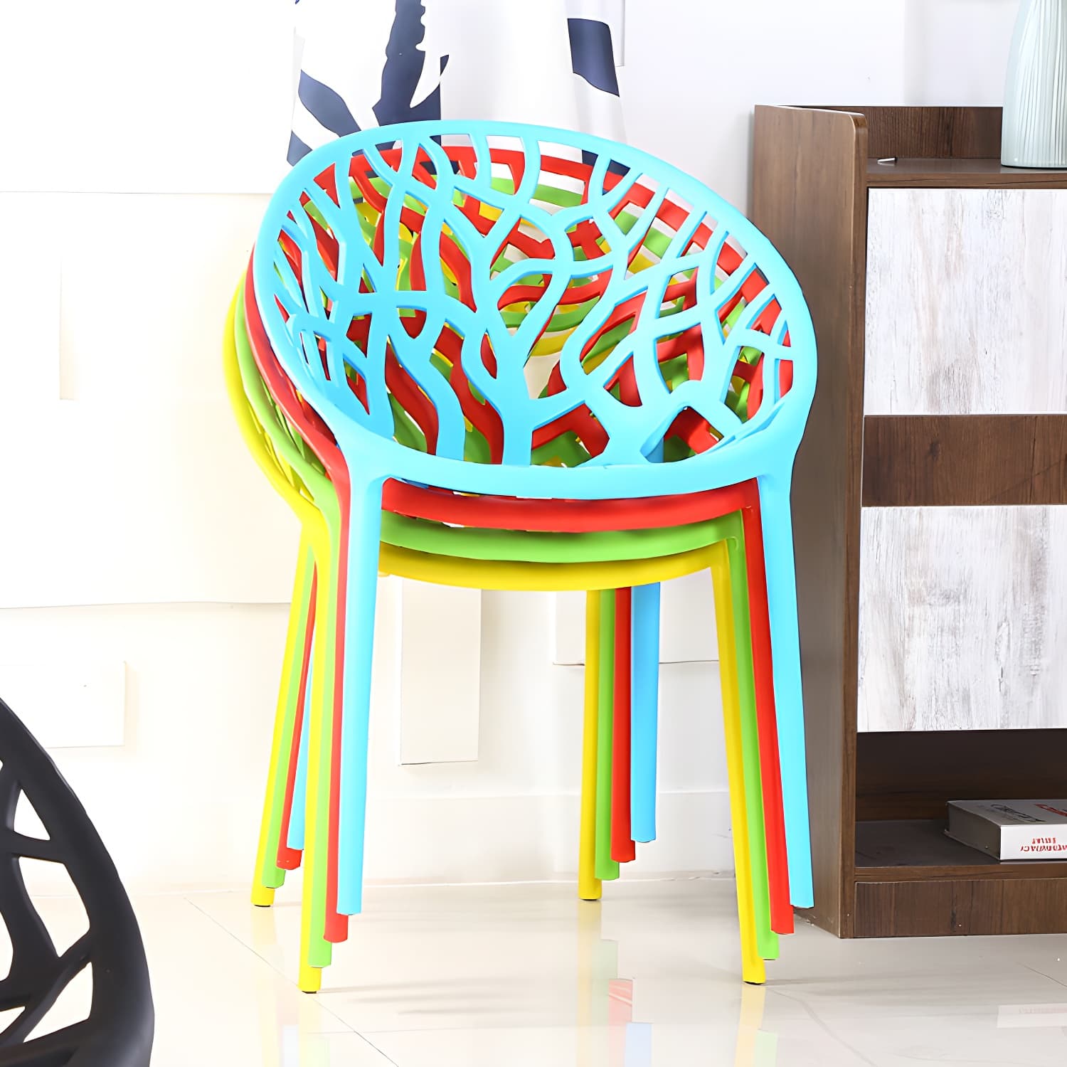 Contemporary Plastic Dining Room Chairs Armless Open Back Dining Side Chair for Restaurant - image 19