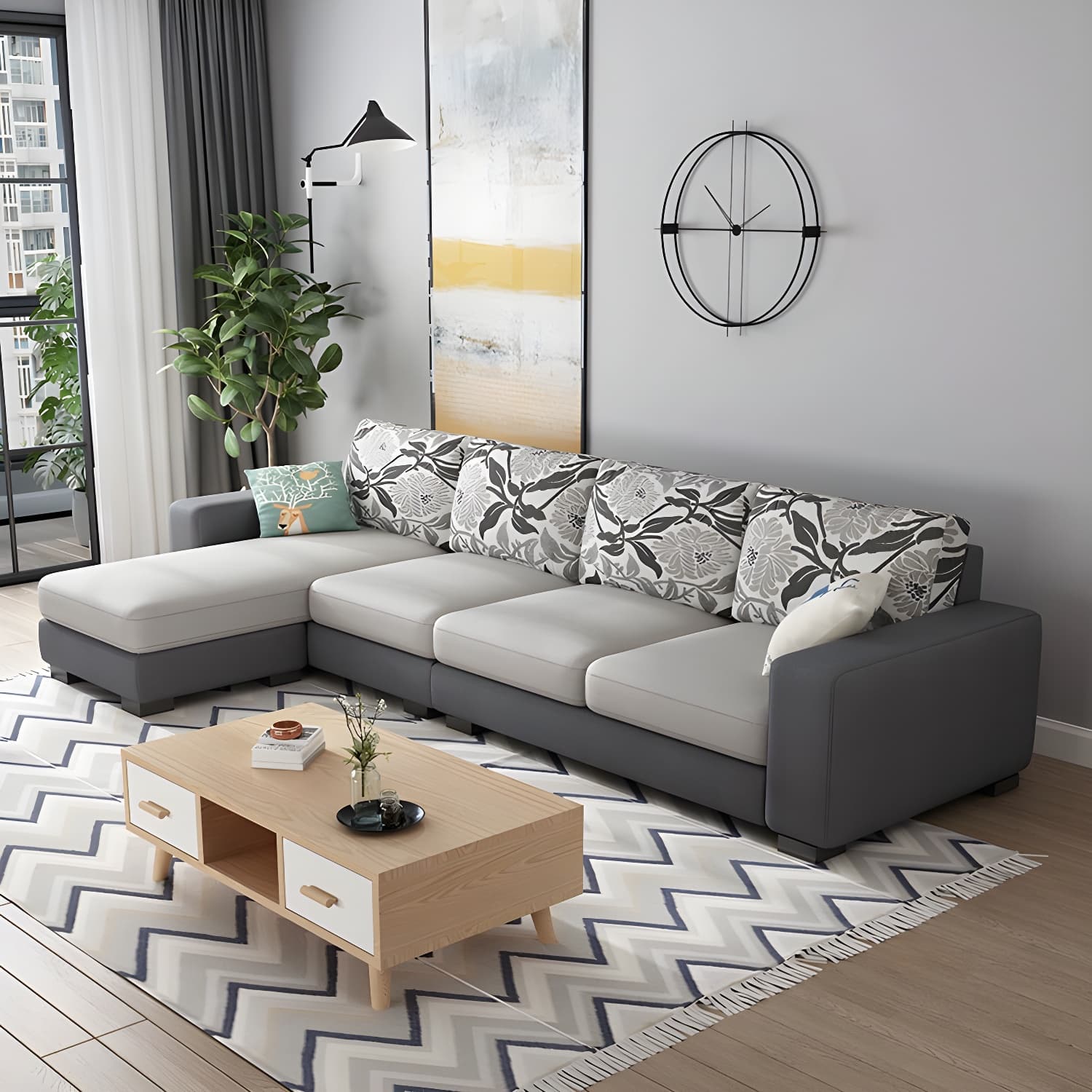 Scandinavian Wood Frame Straight Sofa with Cushion Back and Slipcover in 3 Piece Set - image 21