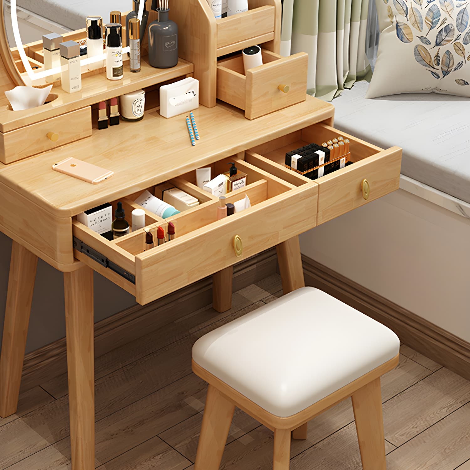 Traditions Dressing Table Bedroom Solid Wood with Drawer Mirror Make-up Vanity - image 14