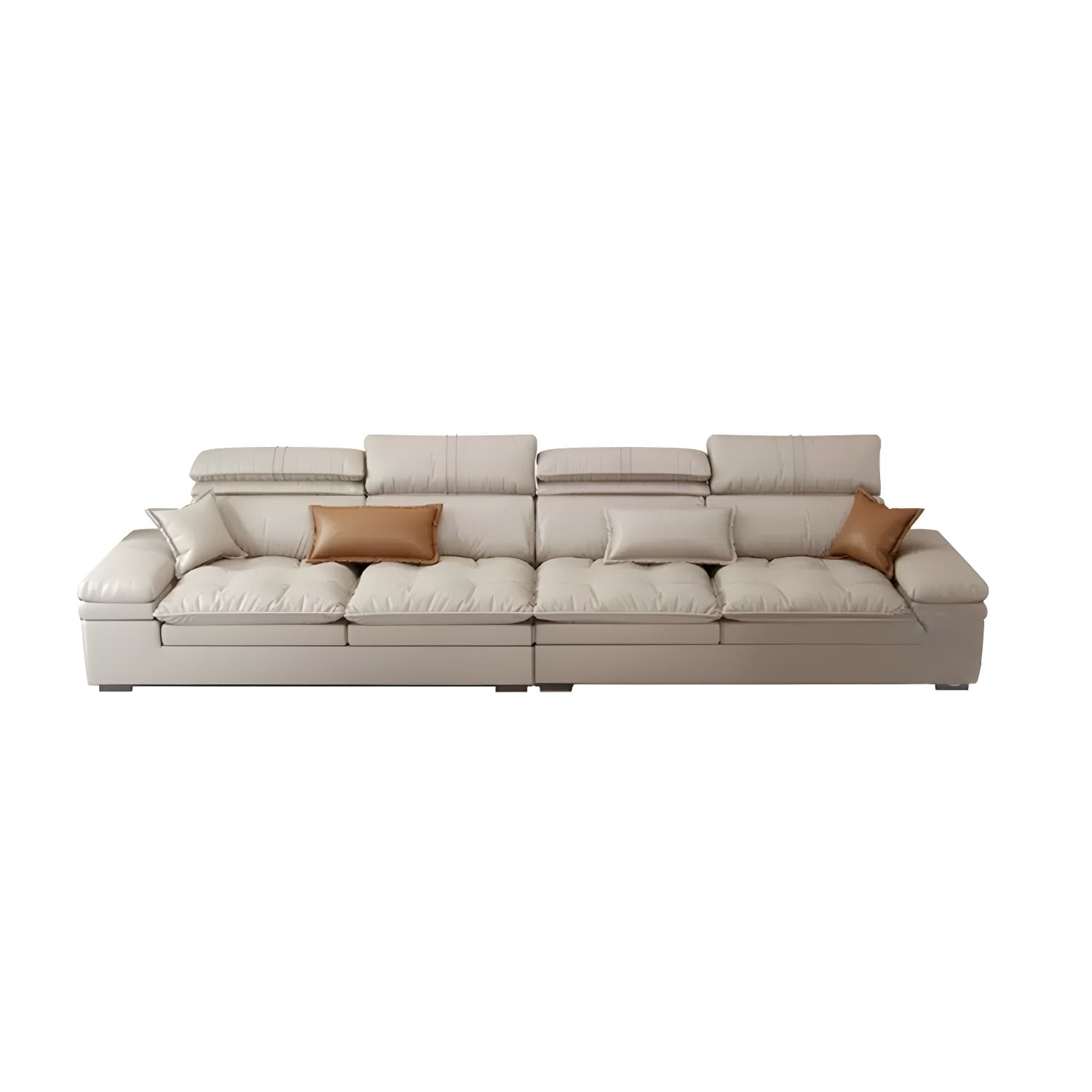 Modern Beige Faux Leather Stationary Sectional Sofa with Adjustable Headrest and Wood Frame - image 5