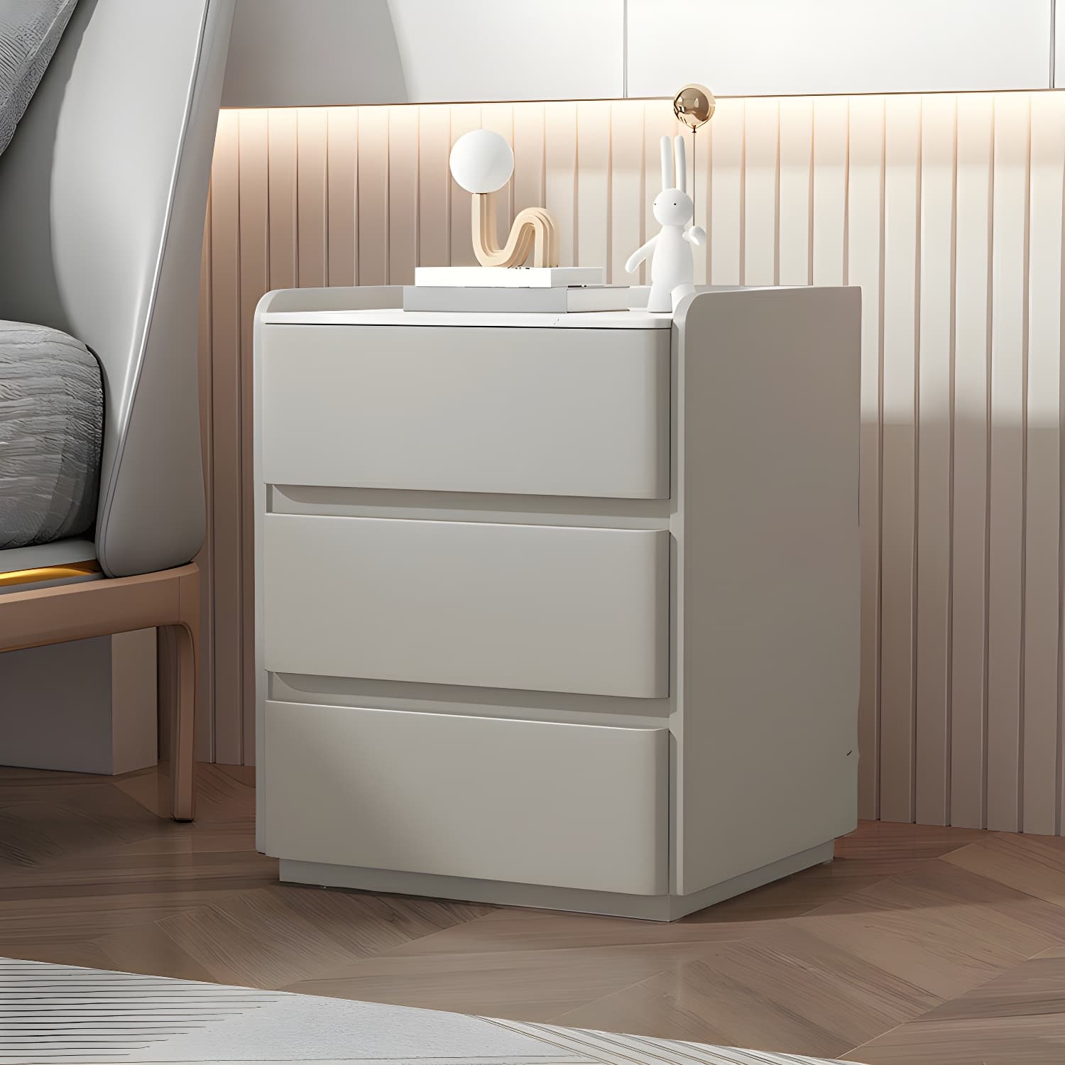 Modern Three Drawers Table Nightstand with Slate Countertop for Bedroom