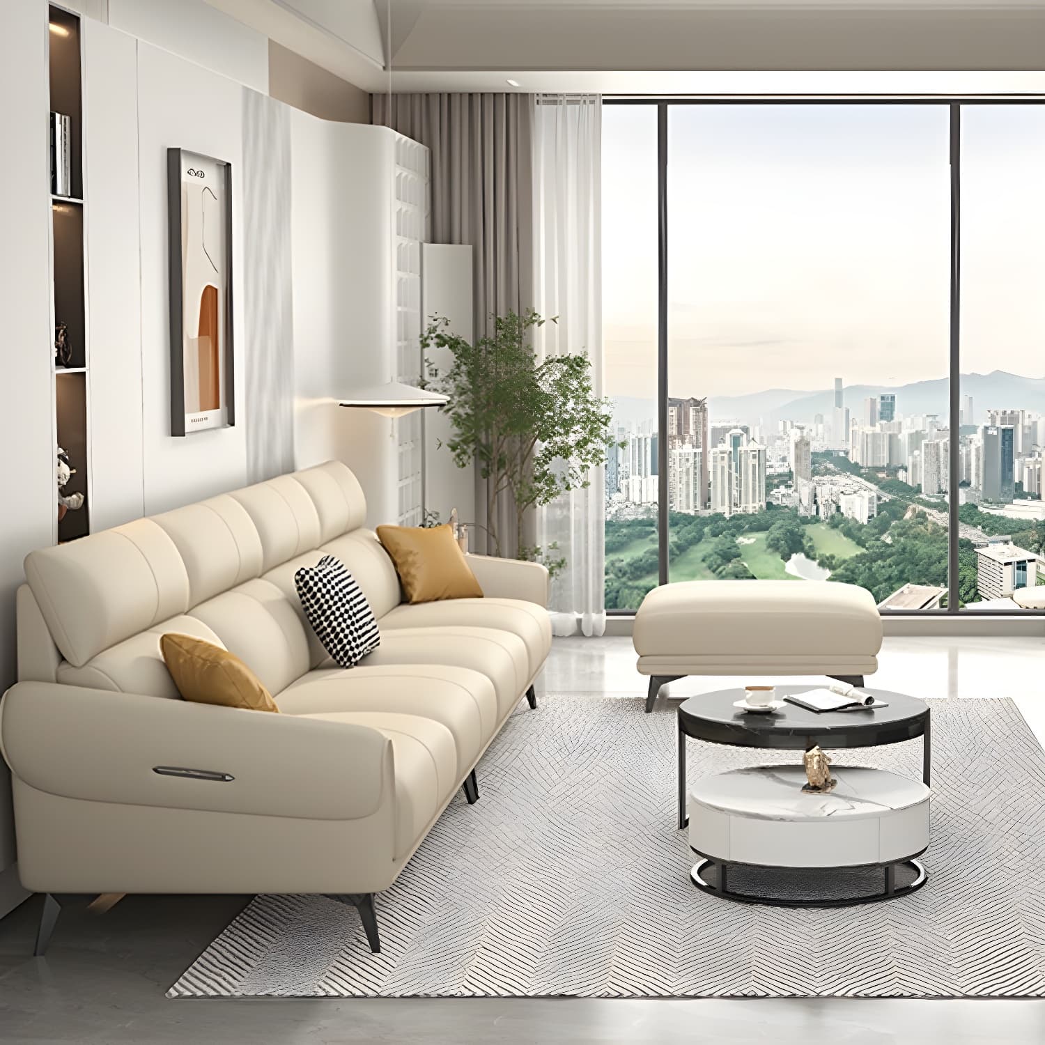 Faux Leather Flared Arm Sofa in Beige of 37.4" H with Cushions - image 3