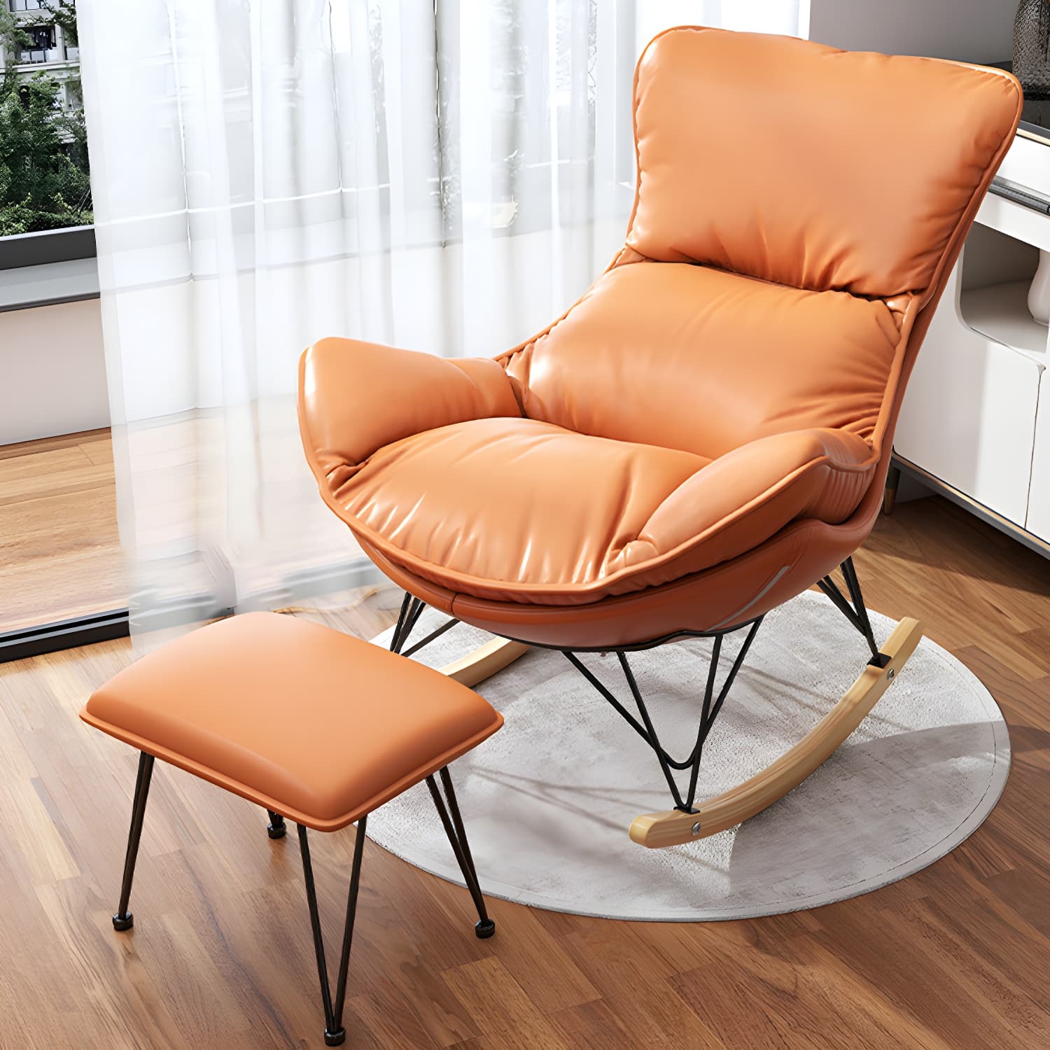 Wing Back Rocking Chair Solid Wood Rocker Chair with Ottoman - image 9