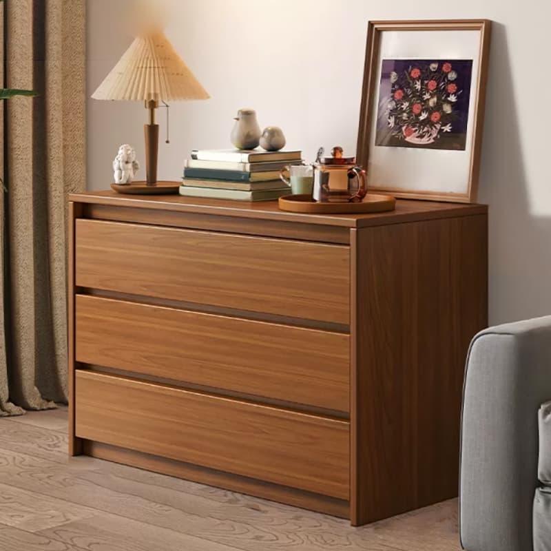 Elegant Brown Wood Double Dresser with Drawers, Modern Style
