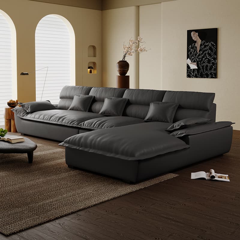 Modern Simple Style Midnight Black/Sepia/Chalk L-Shape Sofa Recliner Seats 5 - image 19