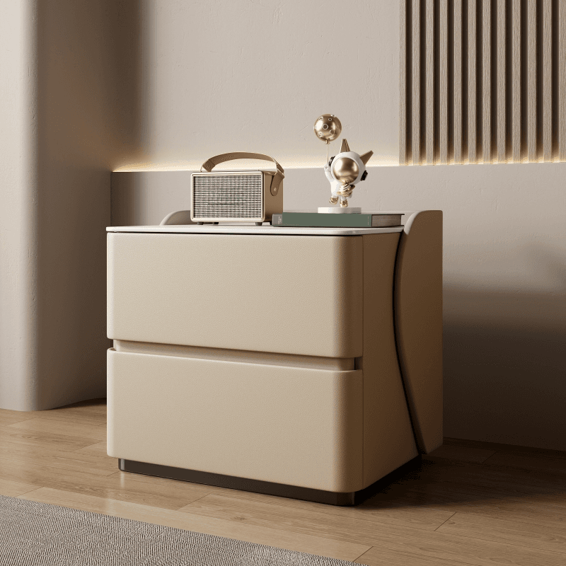 Minimalist 2 Tiers Drawer Storage Bedside Table with Faux Marble Top - image 7