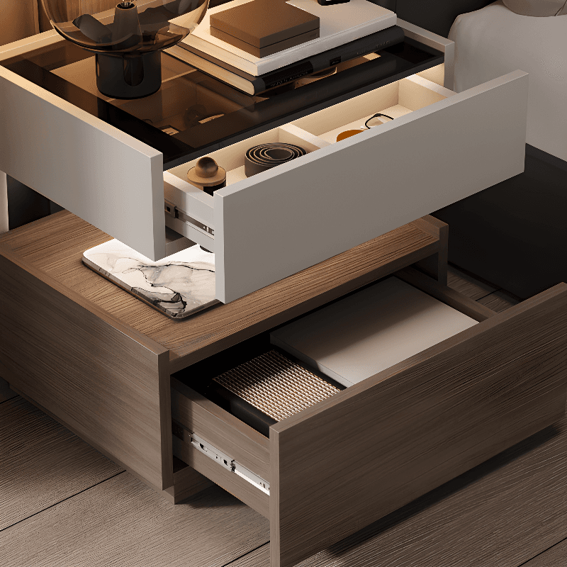Organic Modern Nightstand With Drawer Organization with Glass Countertop and Illuminating Lighting - image 15