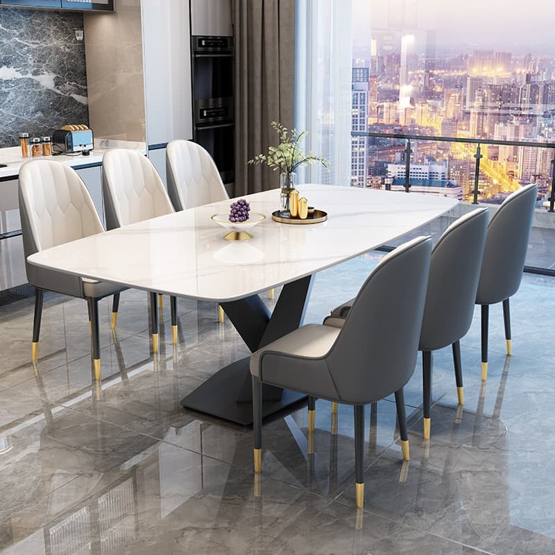 Modern Rectangle White Stone Dining Table 4 Person/Seats 6/For 8 Standard Height Fixed Table