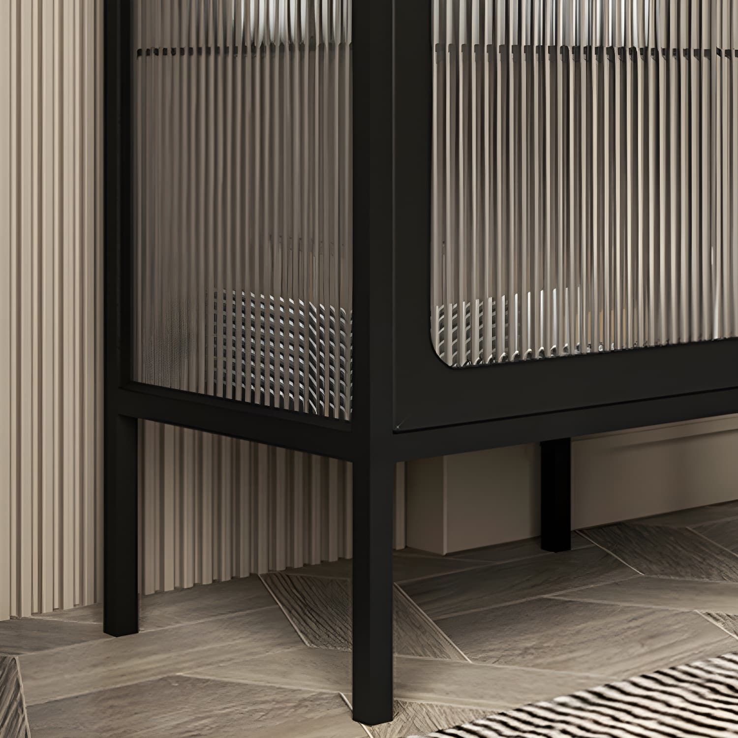 Black/white Two Shelves Nightstand Glass Modern 1-door Nightstand - image 7