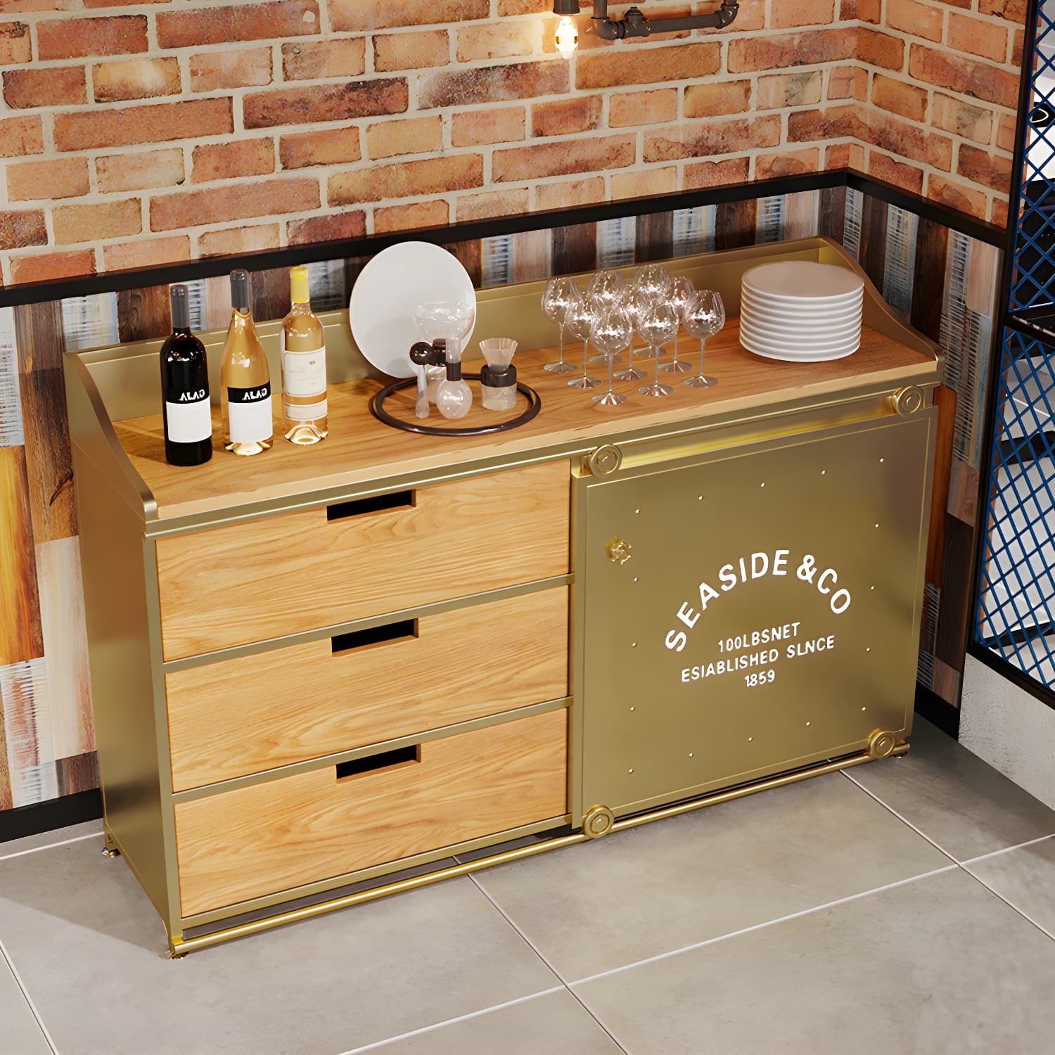 Industrial Metal Sideboard with Drawers, Cabinets, and Open Storage - 3 Drawers, 1 Interior Shelf - image 18