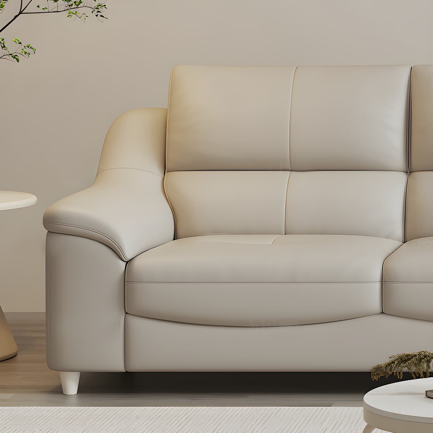 Beige Genuine Leather Modern Stationary Sectional Sofa with Wood Frame - image 9