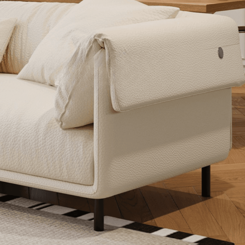 Drawing Room Standard Sofa in Genuine Leather/Flannel with White/Cerulean/Tan Upholstery, Armrest, and 3 Pillows - image 13