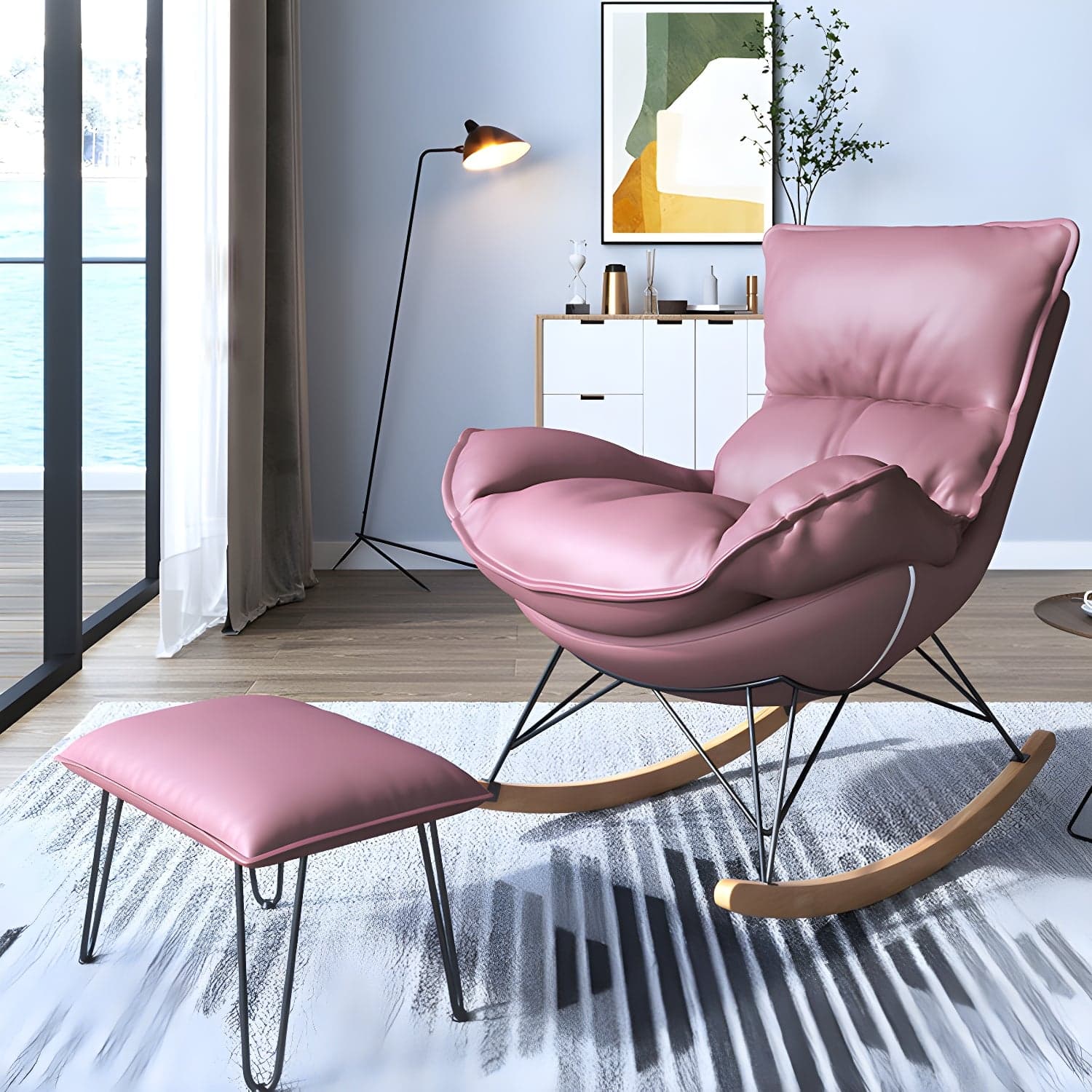 Contemporary Rocking Chair Solid Wood Rocker Chair with with Seat Cushion - image 7