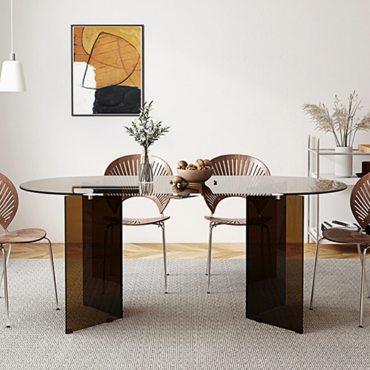 Glass Modern Top Space Saving Dining Table with Double Pedestal - image 4