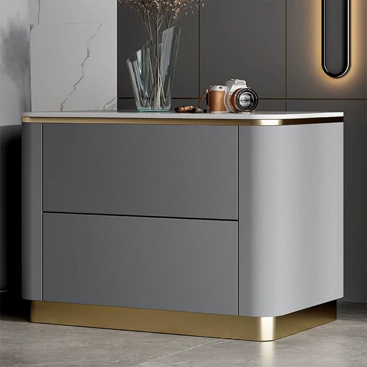 Contemporary Faux Leather Nightstand with Drawer Storage and Stone Countertop - image 4