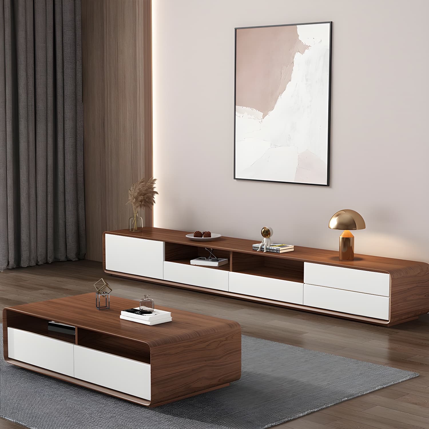 Wooden TV Media Console Scandinavian TV Stand Console with Drawers - image 5