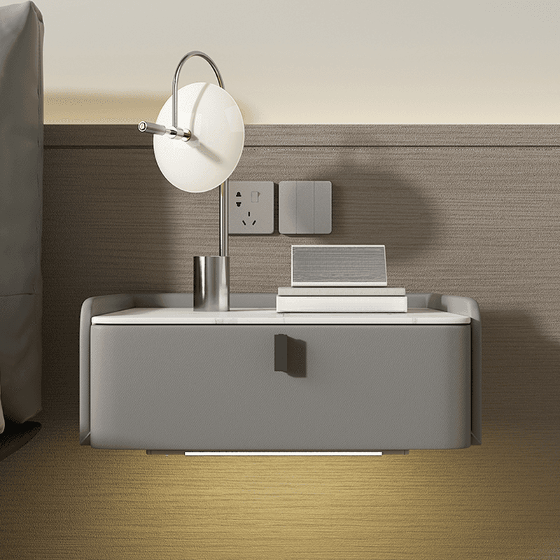 Organic Modern Bedside Cabinet Nightstand with 1 Drawer, Stone Countertop, and Hanging Shelf - image 13