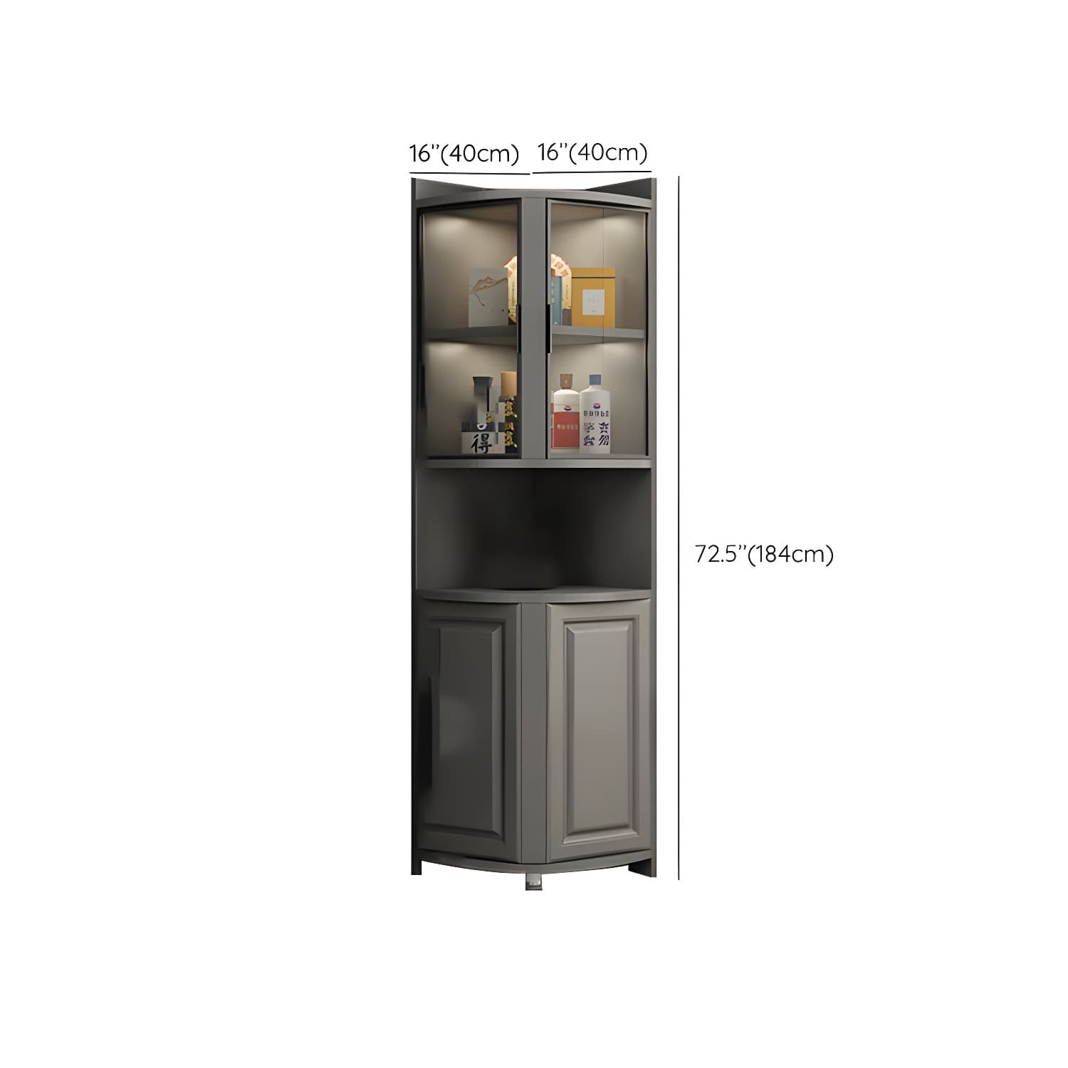 Gray Corner Accent Cabinet with Glass Doors and 8 Interior Shelves - image 8