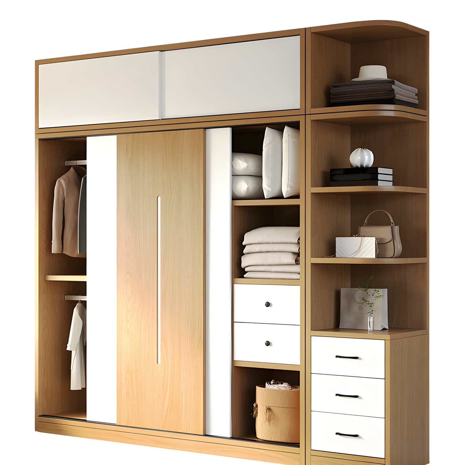 Natural Color Minimalist Cabinet Armoire with Soft Close Drawer, Soft Close Door & Interior Shelves - image 5