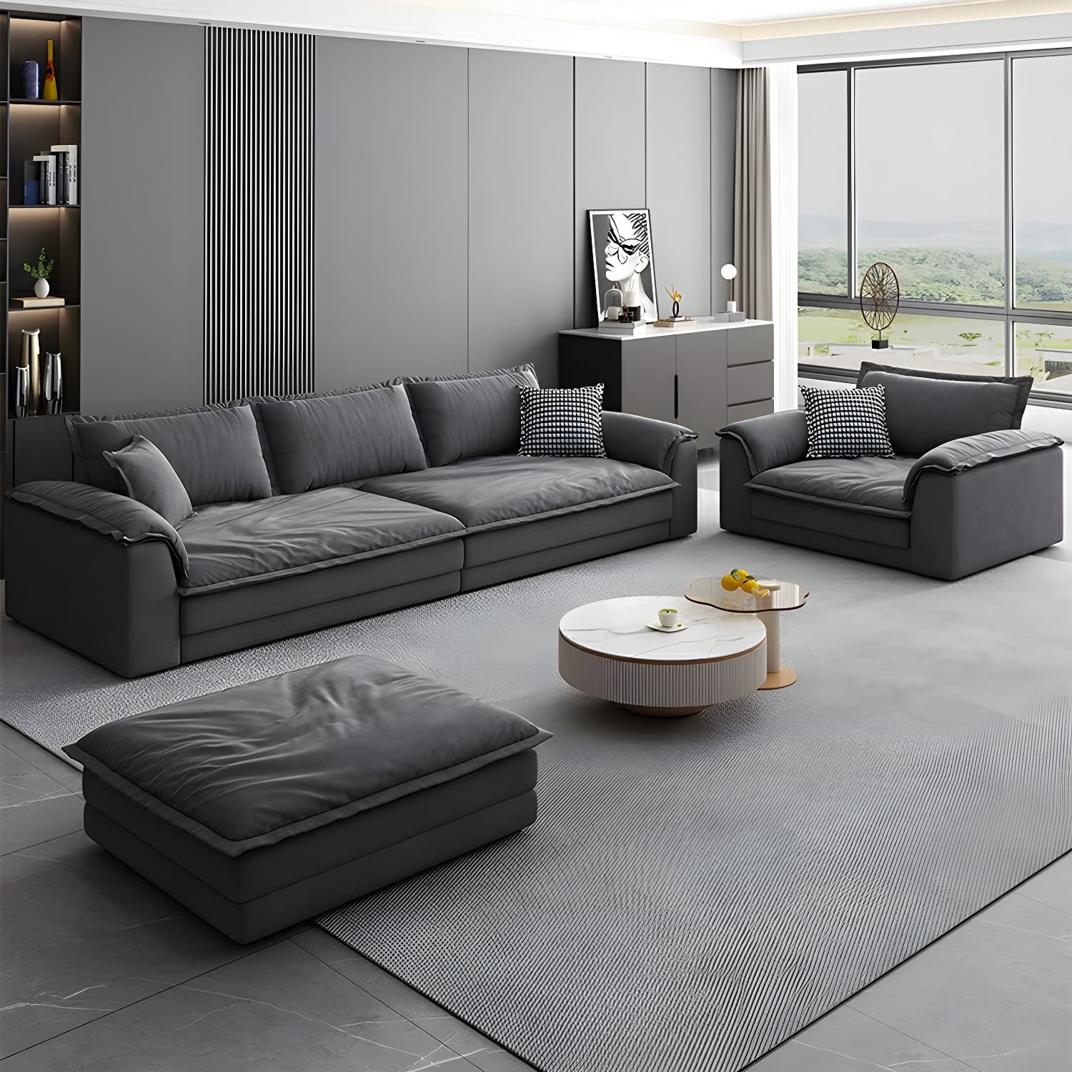 Modern Gray Abrasive Cloth Upholstered Stationary Sectional Sofa with Wood Frame - image 3