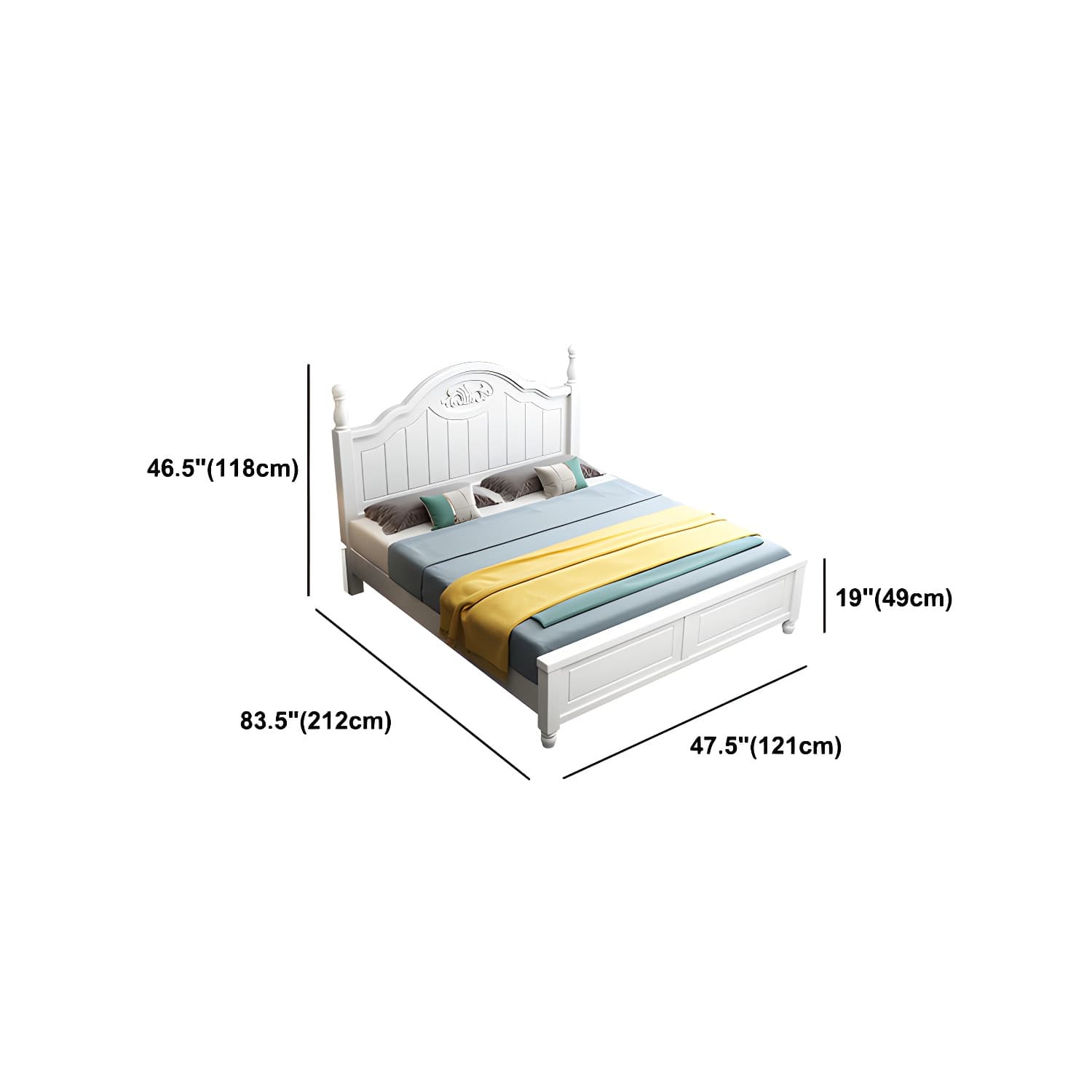 French Country Bed 83.46" Long Bed with Arched Headboard in White - image 12