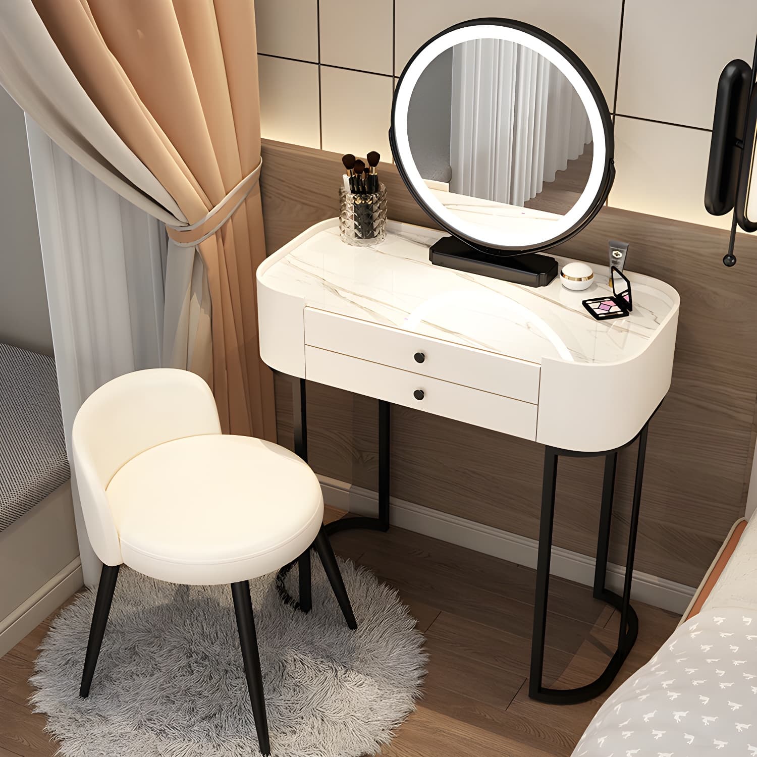 Contemporary Glass Vanity Dressing Table Bedroom Makeup Vanity Desk with Drawer - image 5