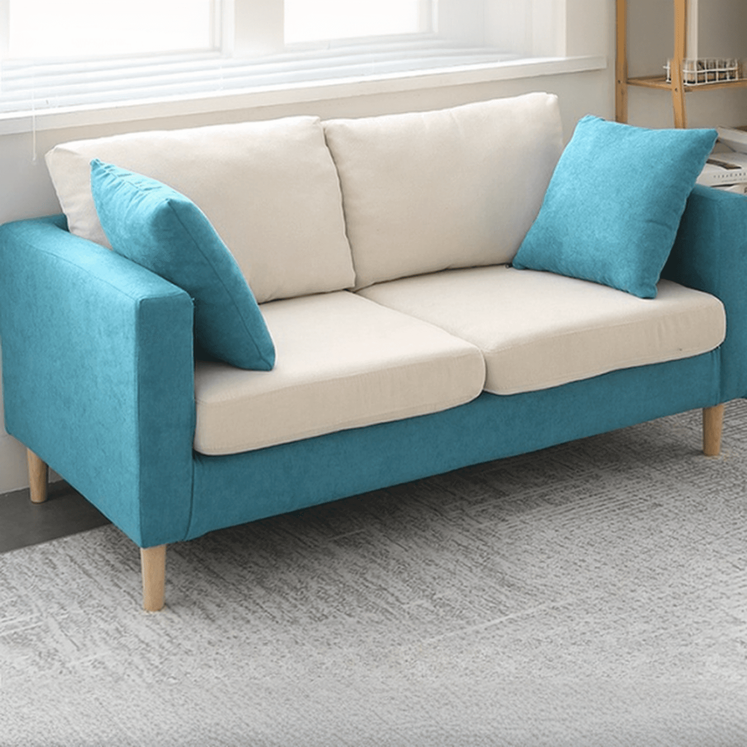 Cream/Dove Grey/Cerulean Loveseat with Slipcover, Wide Pillow Back, Receptacle and 2 Pillows - image 5
