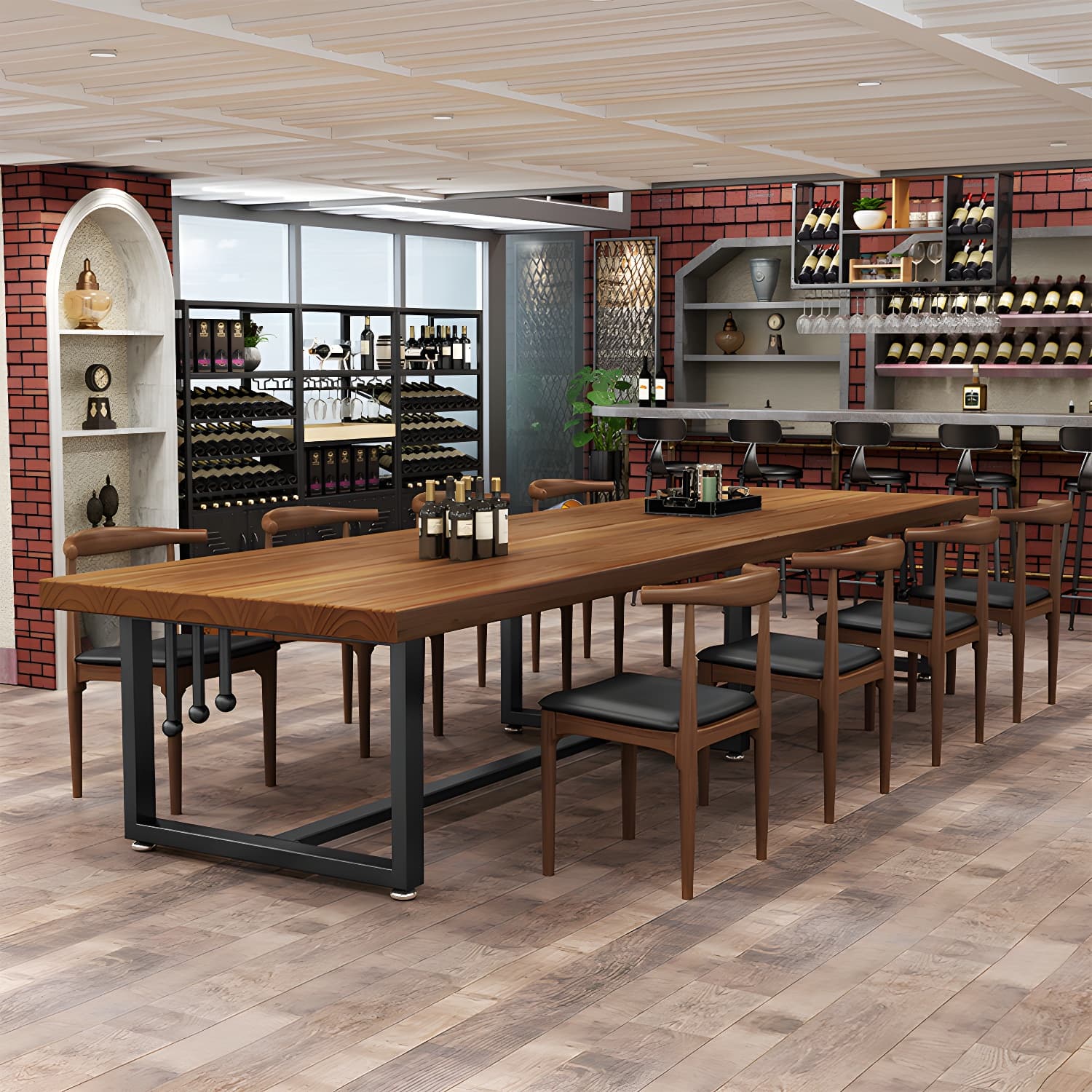 Pine Solid Wood Dining Table Rectangle Dining Table with Trestle Base - image 12