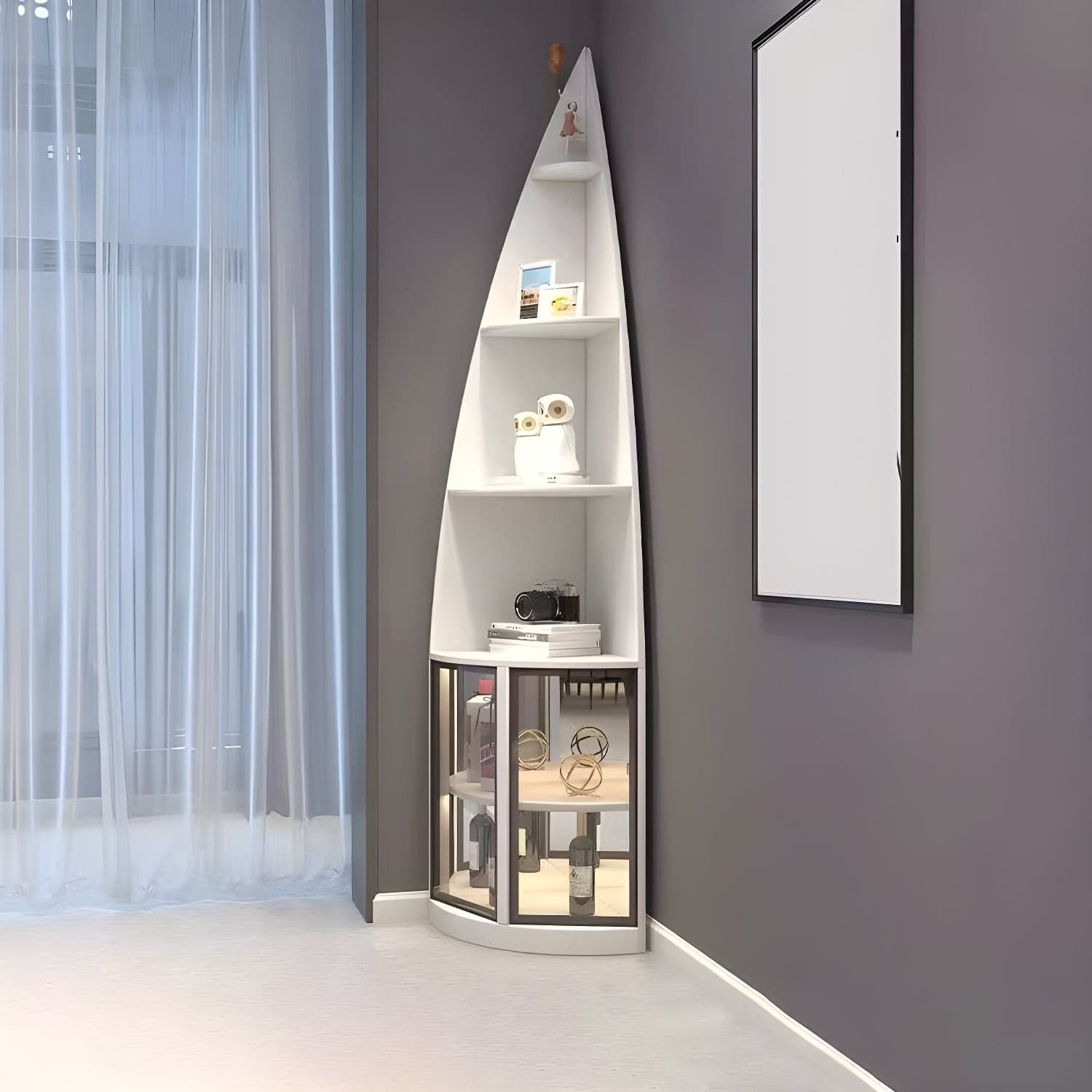 Corner Modern Cabinet with Wood Counter Top and 4 Exterior Shelves - image 3