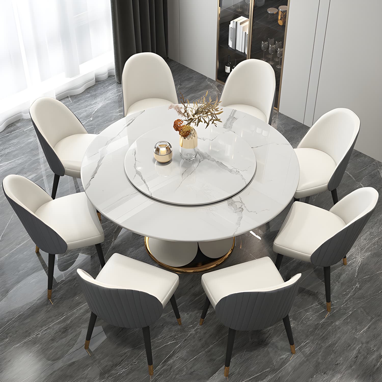 Modern Style 1/4/5/7/9 Pieces Dining Sintered Stone Dining Table Set with Metal Legs - image 4