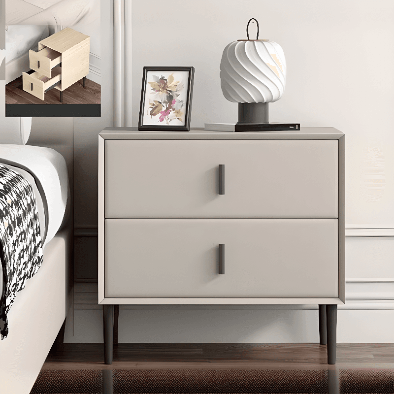 Art Deco Pleather Countertop 2 Drawer Nightstand with Leg - image 3