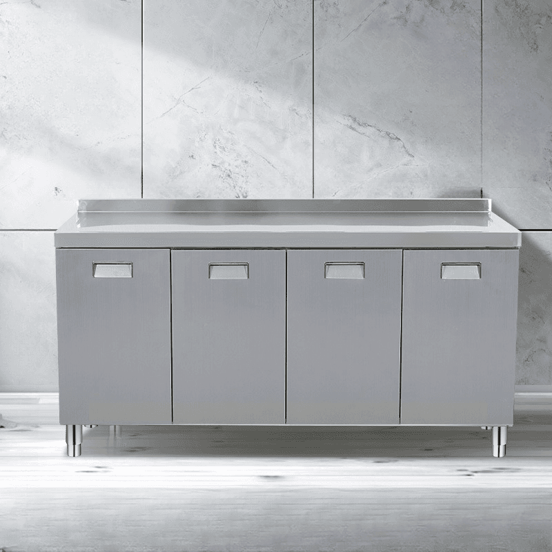 3 Doors/4 Doors/2 Doors Art Deco Chrome Narrow/Standard Sideboard with Metal Countertop, 1 Shelf, and Kitchen Cupboards
